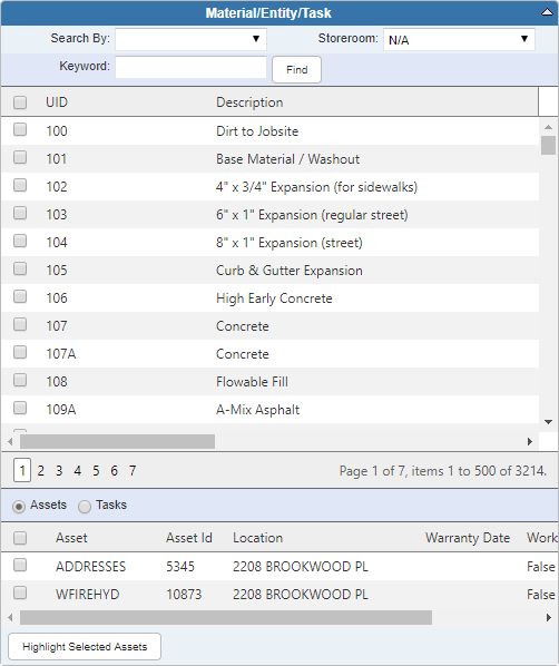 Associate Material to Assets or Tasks
