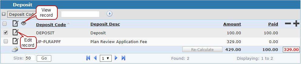 Edit or View a Deposit Applied to a Fee